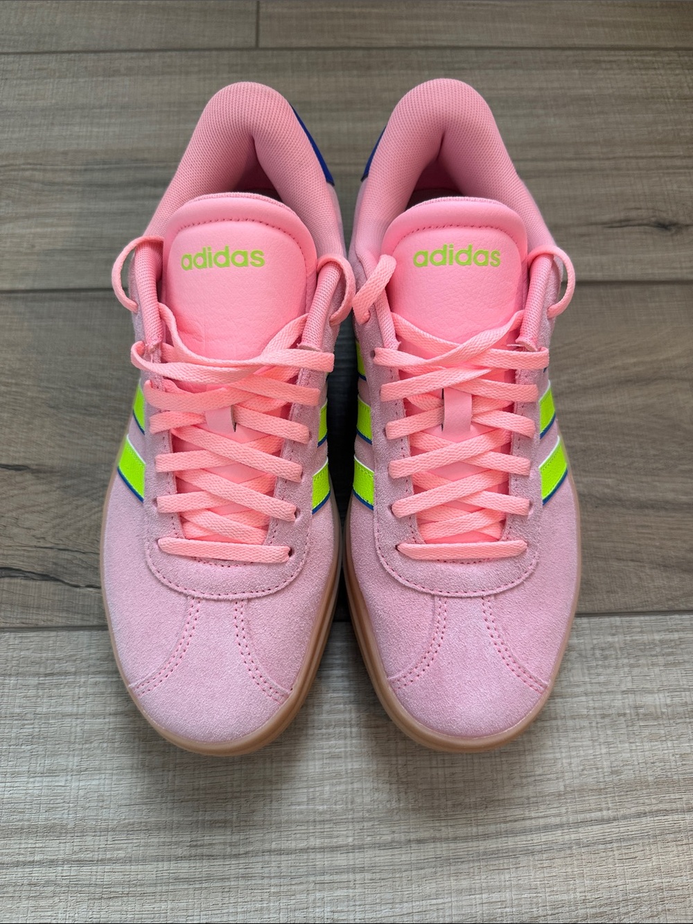 adidas Pink Sneakers with Neon Green Stripes